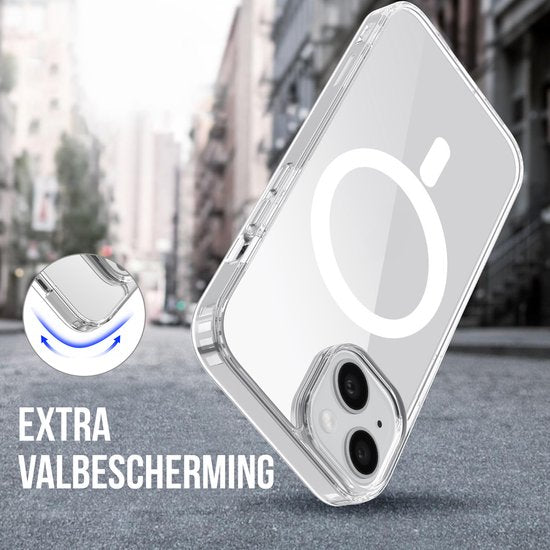 Podec Magsafe Hoesje Geschikt voor iPhone 15 Plus - Met 3x Screenprotector + 3x Cameraprotector - Magnetisch met Ring Doorzichtig - Telefoonhoesje Transparant Case