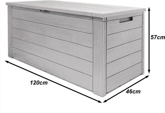 Deuba Kussenbox Woody 120cm grijs hout-look – tuinkussenbox tuinbox