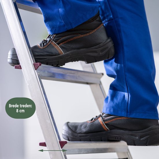 BRASQ Huishoudtrap 4 -treden Zilver - keukentrap inklapbaar aluminium voor Particulier en professioneel gebruik - Trap Ladder - Anti slip
