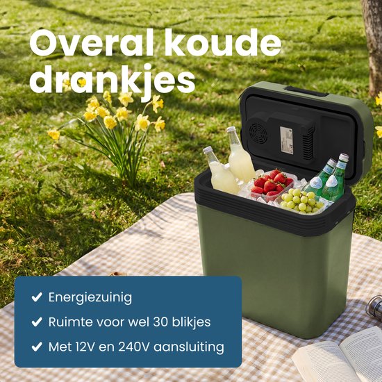 Auronic Koelbox Elektrisch 12V en 230 volt - 20L - Camping Koelkast - Auto - Koelen en Verwarmen - Frigobox - Groen