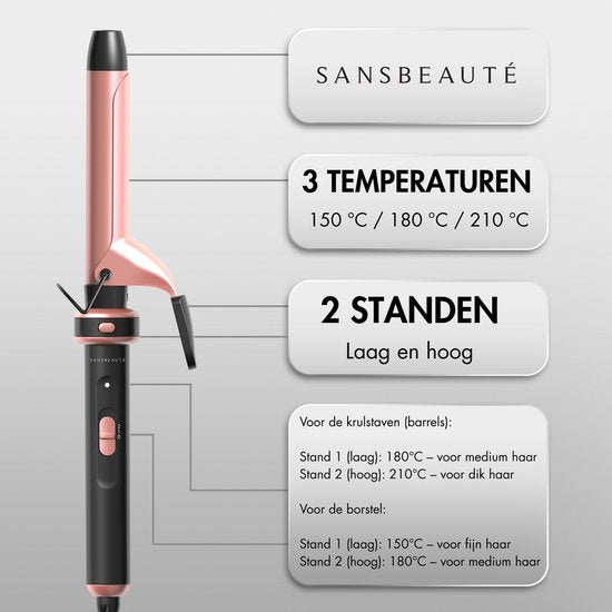 Sansbeauté® 7 in 1 Krultang met Klem en Wafeltang - Keramische Haarkruller - 13mm tot 38mm - Föhnborstel Kort Haar - Warmteborstel - Krultangen - Thermal Brush - Haarstyler - Krulborstel 5 in 1