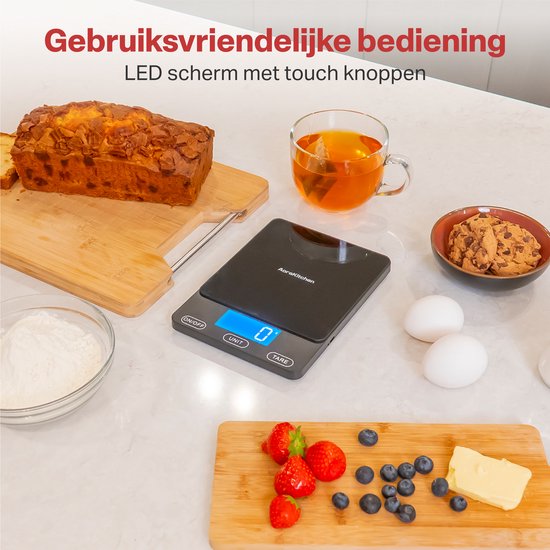AoraKitchen Keukenweegschaal Digitaal - Usb Oplaadbaar - 1g tot 15kg - Precisie Weegschaal - Tarra