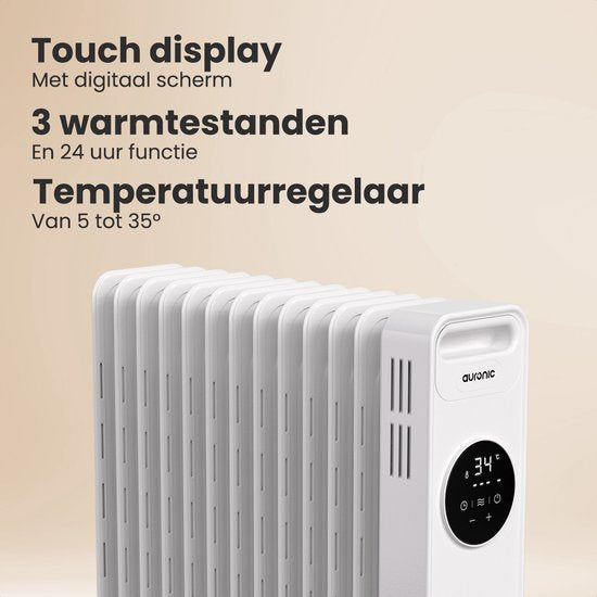Auronic Olieradiator - Elektrische Kachel - 3 standen - met afstandbediening - 2500W Heater - Wit