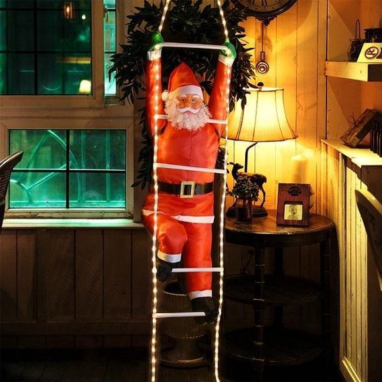 Kerstman op touwladder - 240cm - LED