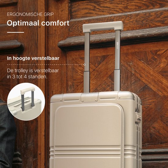 ONYX Hybrid Pro Handbagage Koffer met Voorvak 38 Liter - Gerecycled Polycarbonaat en Ritsloos Design - Reiskoffer met TSA slot en Spinner wielen - Lichtgewicht Trolley met Laptopvak - Ivory White