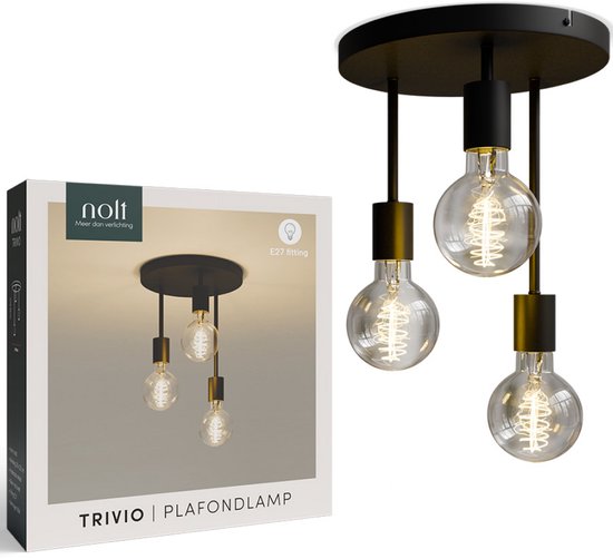Nolt Plafondlamp - Plafonniere - 3x E27 Lamp - Industrieel - ⌀ 28cm - Zwart