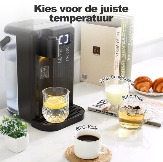 Heetwaterdispenser - 3L - Kunststof - BPA vrij - 2000W - 26.50x23.50x35 cm - Zwart