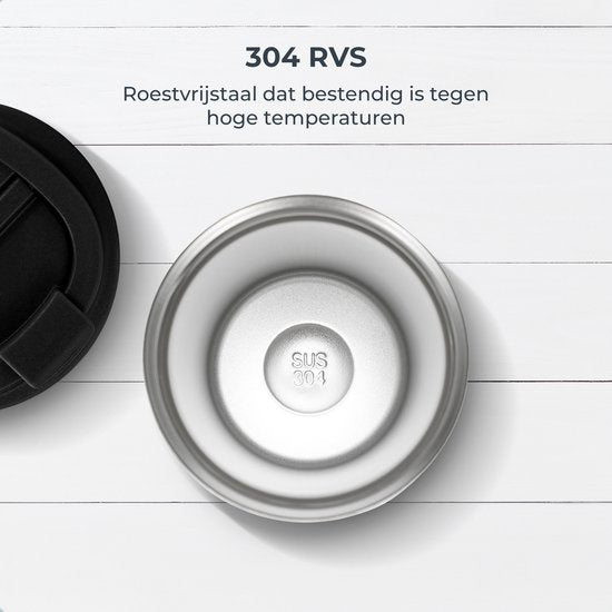 Castagnola Thermosbeker - Koffiebeker To Go - Travel Mug voor Koffie en Thee - Theebeker - 380 ML - RVS - Zwart - Octagon