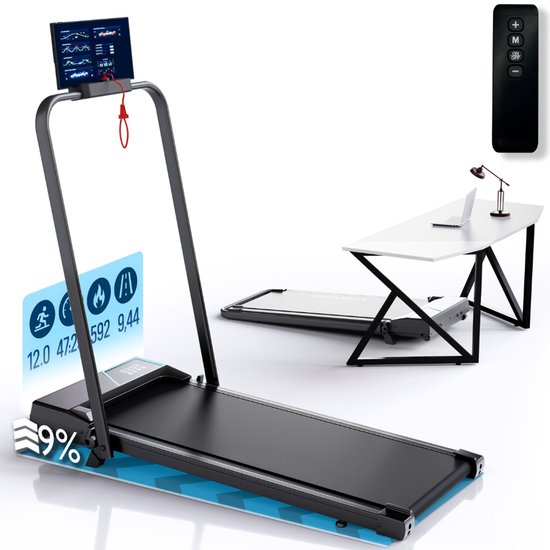 Loopband 1-12km/u – Walking Pad – Loopband Inklapbaar – Wandelband – Met Hellingfunctie – Incl. Tablethouder, Afstandsbediening en App