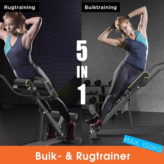 DH FitLife 5-in-1 Hyperextension Roman Chair voor Buik- en Lendetraining, Verstelbaar tot 150 kg, Multifunctionele Bank voor Curls en Gewichten