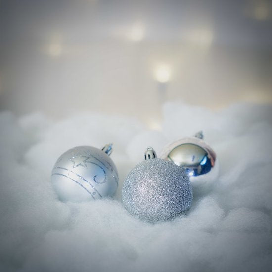 Kerstboomballen 24st - Ø6cm Mat Glanzend Glinsterend - Kunststof Zilver