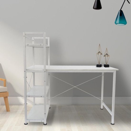 Bureau computertafel Stoer - 3 opbergplanken - industrieel modern wit - metaal hout