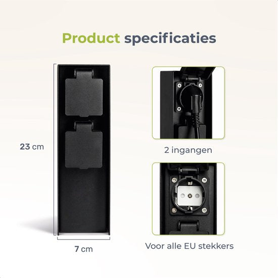 Luft Tuinstopcontact - Op zuil met zijaarding - 2 Stopcontacten - Tuinpaal - Buiten - Waterdicht - Paal - Doos - Contact - IP44 - Mat zwart - Doos - Met - Stopcontact