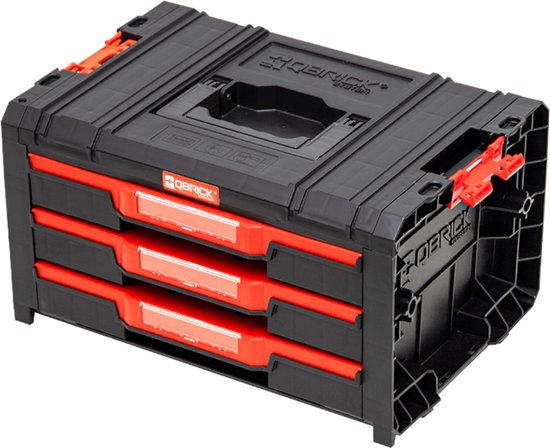 Qbrick System - PRO Drawer 3 Toolbox 2.0 Expert - 450 x 310 x 244 mm - Zwart PP Kunststof - Modulaire Gereedschapskist met 3 Laden - Ultieme Werkplaatsorganisatie