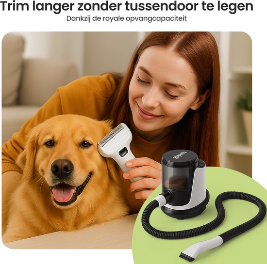 Gopets 9-Delige Hondentondeuse - Dierentondeuse Dikke Vacht - Haarverwijderaar voor Huisdieren - Trimset Hond en Kat - Met Stofzuiger - Massageborstel - 23 x 30 cm