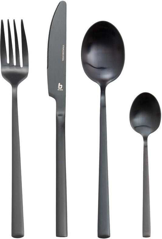 Bo-Camp - Industrial - Bestekset - Ballona - 16-Delig - 4 Personen - Zwart