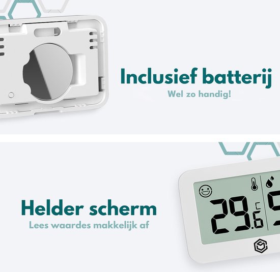 Ease Electronicz Hygrometer & Thermometer - Weerstation - Luchtvochtigheidsmeter - Thermometer Voor Binnen - Incl. Batterij en Plakstrip