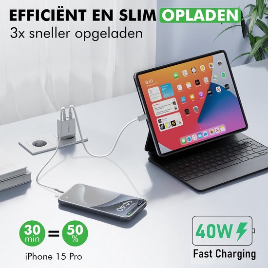 Travelhawk USB-C Oplader - Geschikt voor iPhone - Snellader - PD 40W - Wit