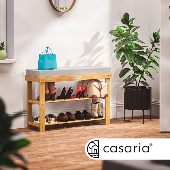 CASARIA Schoenenrek Acaciahout - 5cm Afneembaar Kussen - 70x33x48cm