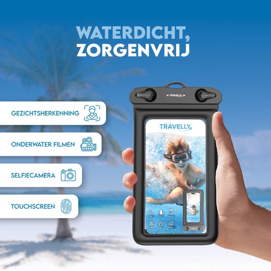 Travelly® Waterdicht Telefoonhoesje Set van 2 – Universeel Onderwater Hoesje voor Smartphone – Geschikt voor alle telefoons – Drybag – Voor Vakantie, Zwemmen & Watersport – Zwart/Roze