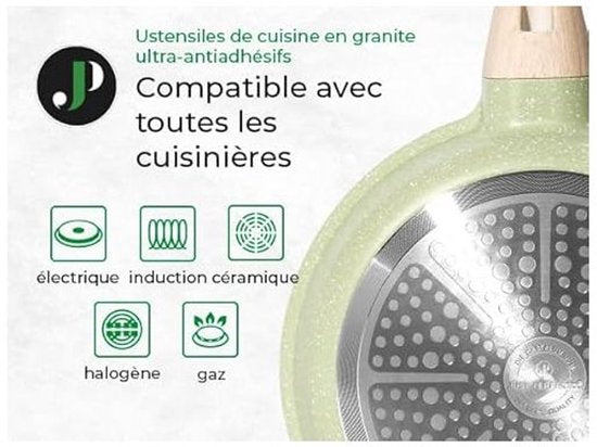 21-delige pannenset groene granieten antiaanbaklaag – Geschikt voor alle warmtebronnen, inclusief inductie Just Perfecto JL-723