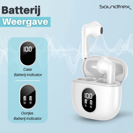 Soundtrex X-Pro Draadloze oordopjes - Bluetooth Oordopjes - Oortjes draadloos - Earpods - LED Display - Bluetooth 5.3 - Wit