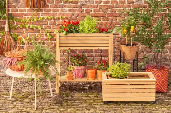 Mica Decorations Glenwood Plantenbak Rechthoek voor Buiten - L70 x B30 x H75 cm - Acaciahout - Bruin