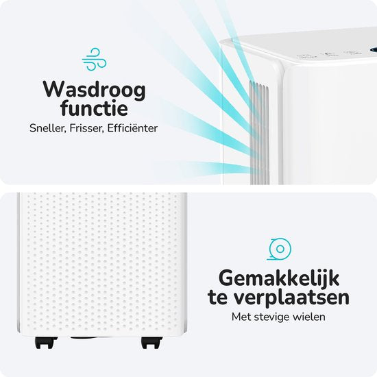 Bloomfold Luchtontvochtiger - 12L per Dag - Incl. Was-droog Functie - Geschikt voor Woonkamer, Slaapkamer, Kelder & Badkamer - Dehumidifier - Wit