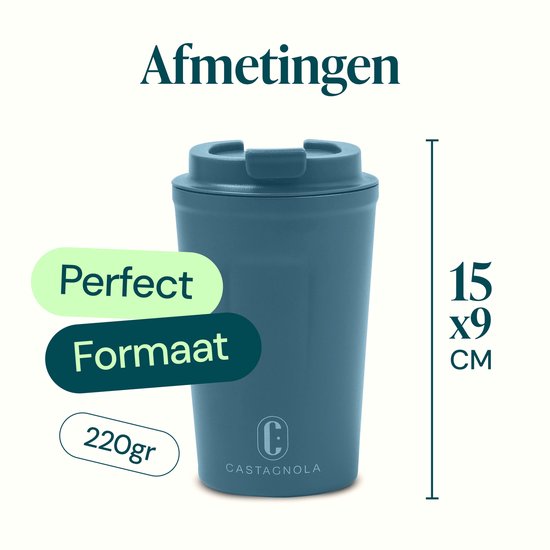 Castagnola Thermosbeker - Koffiebeker To Go - Travel Mug voor Koffie en Thee - Theebeker - 380 ML - RVS - Blauw