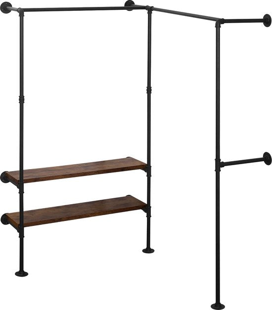 Rootz Hoekkast - Kledingkast - Kledingorganisator - Kledingrek - Opbergsysteem - Dressoir - Kledingstandaard - Zwart + Vintage Houtnerf - 130,5x187x130,5cm