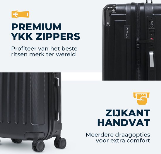 Pathsail® Handbagage Koffer 40L x 55CM - ABS - Lichtgewicht Trolley - Incl. TSA slot & Spinner wielen - Zwart