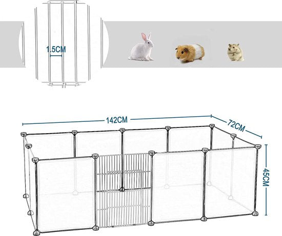 EUGAD Vrije-loopren voor konijnen en cavia's van kunststof, behuizing van 12 platen (35x45cm/plaat), transparante hamsteruitloop, BHT 145x46x75cm