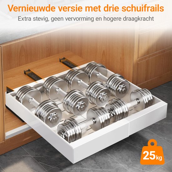 Posity Schuiflade – Keukenkast Organizer – Gootsteenkast/Lade Organizer - binnenlade keuken – Uittrekbaar en Verstelbaar (43-67 cm) – Telescopisch – Wit