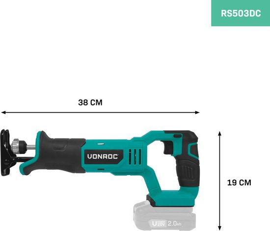 VONROC Accu Reciprozaag 20V - Incl. 3 Zaagbladen - Excl. Accu en snellader