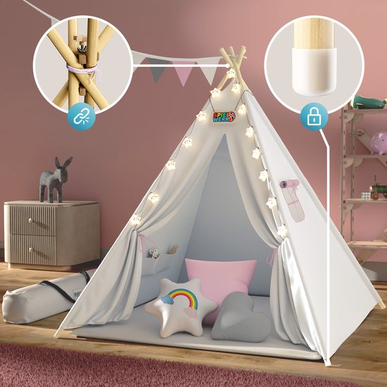 Spielwerk Speeltent – LED 3 Kussens Spanschroef 130x130x160cm - Roze