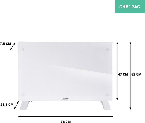 VONROC Luxe elektrische kachel - Convectorkachel met glazen paneel – 1000W/2000W - Verwarmt ruimtes tot 24m2 - Bediening zowel met app (via Wifi) als handmatig – Instelbare thermostaat en timer - Wit