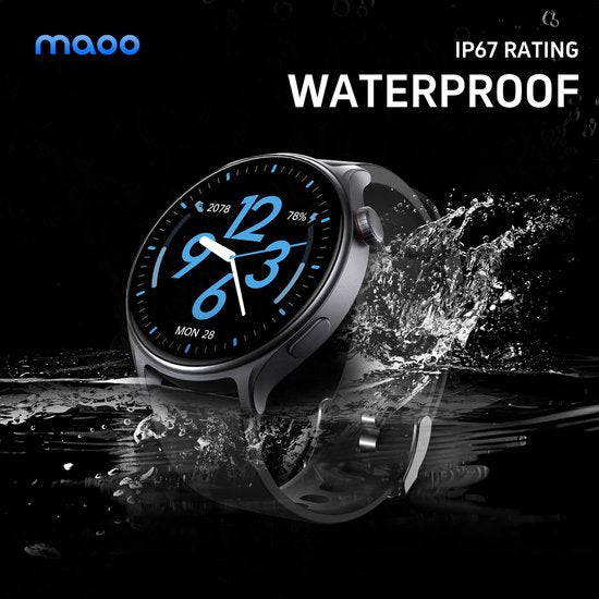 Maoo GTR Serie 2 Smartwatch Heren – Stainless Steel & TPU Band – Stappenteller, Hartslagmeter, Slaapmonitor – Multisport – Android & iOS – Zwart