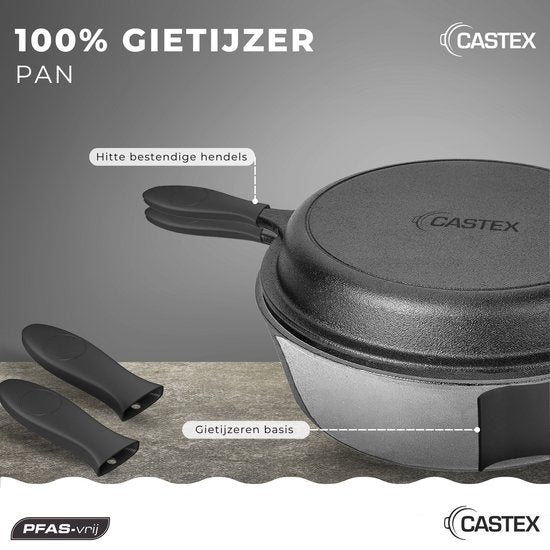 Castex Duocraft Gietijzeren Pan - Braadpan Inductie - Braadpannen - Stoofpan - Broodpan Gietijzer - Sudderpan