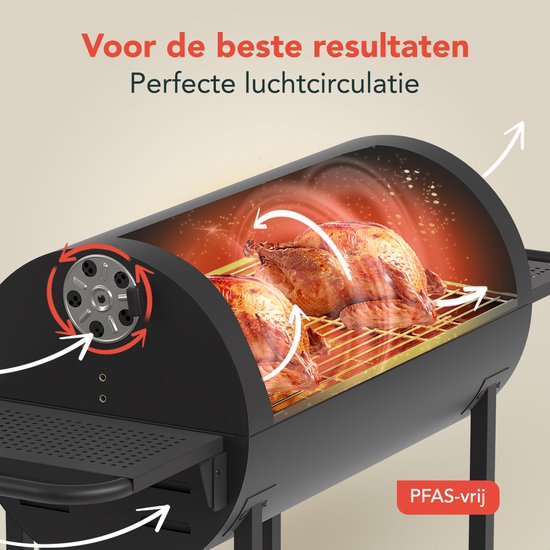 KitchenBrothers 2-in-1 Houtskool BBQ XL met Verstelbare Luchtroosters - Zwart - 52 x 131 x 110 cm