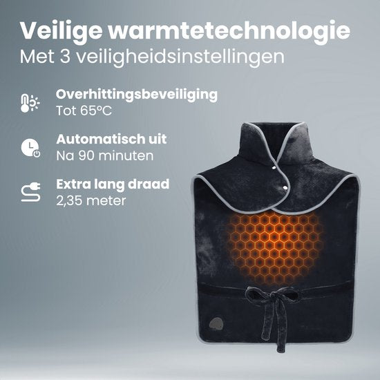 Auronic Warmtekussen - Elektrisch deken voor Nek, Schouders en Rug - Wasbaar - Energiezuinig - Verwarmingsdeken - Zwart