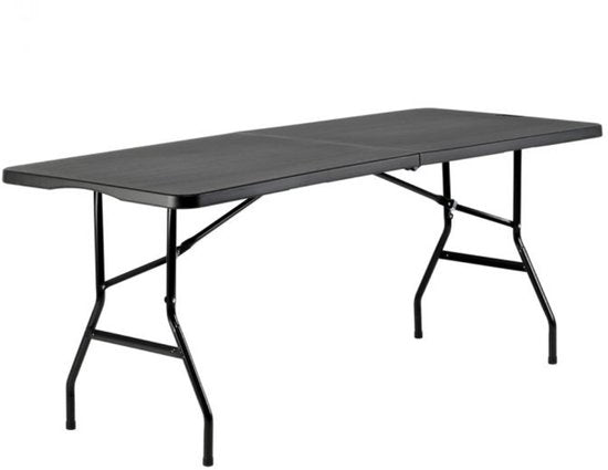 BRASQ Inklapbare Vouwtafel Zwart - 180x70x74cm- Campingtafel - Klaptafel - Weerbestendig - Tafel met draaghandvat