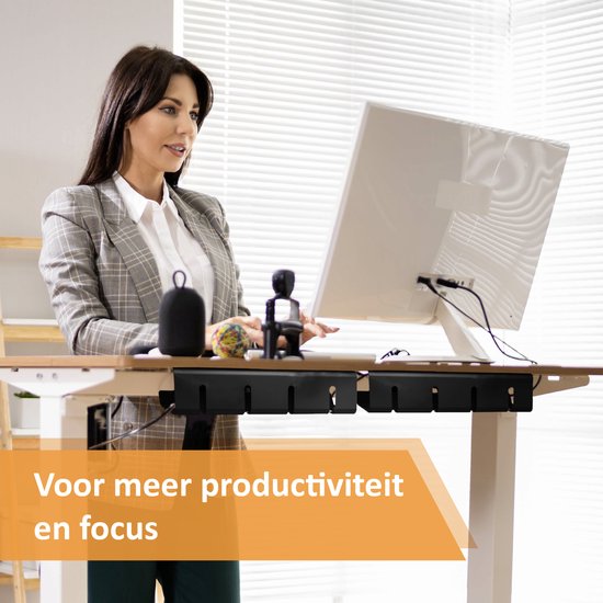 Stilemo Kabelgoot Bureau 2 Delig - Cable Management - Kabelhouder 43 CM - Kabelbox - Kabel Organiser 5 KG Draagkracht - Opberbox Stekkerdoos - Zwart - Incl. Accessoires