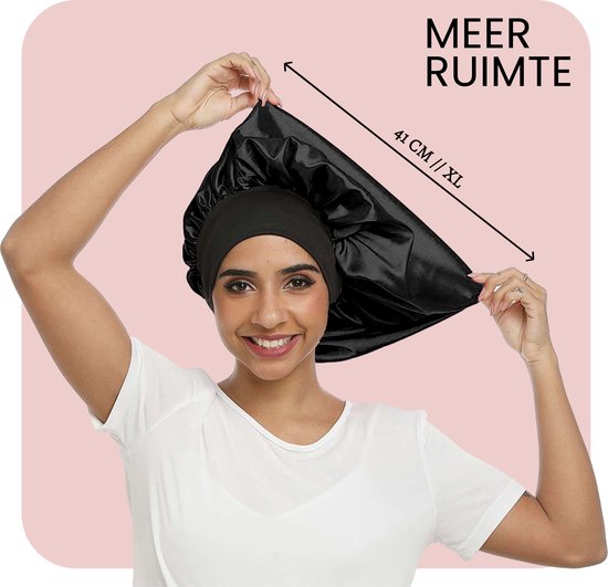Beyeza Luxe Bonnet XL - Satijnen Slaapmuts - Haarverzorging - Haarnetjes - Elastisch - Satijn - 2 Stuks