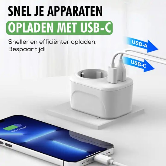 Travelhawk Reisstekker Engeland/UK - Wereldstekker - Wereldstekkers - Reisstekker Type G - USB-C & USB-A - Wit