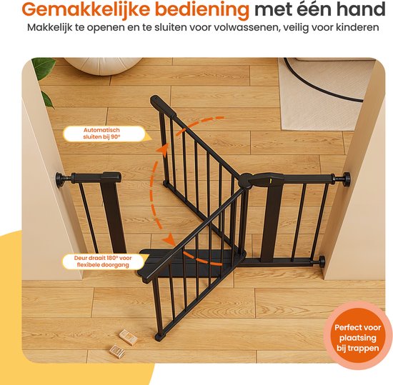 Goliving Traphekje Zonder Boren - 2 stuks - 75 t/m 103 cm - Klembevestiging - Klemmodel - Uitbreidbaar - Metaal - Kinderhekje - Hondenhek - Zwart