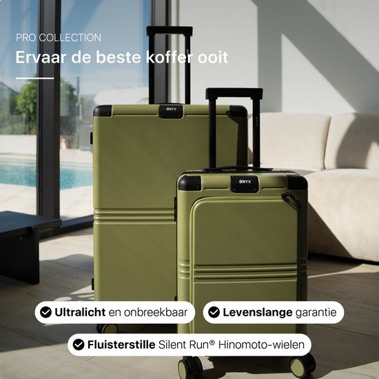 ONYX Hybrid Pro Check-in Koffer Medium 70 Liter - Gerecycled Polycarbonaat en Ritsloos Design - Reiskoffer met TSA slot en Spinner wielen - Olive Green