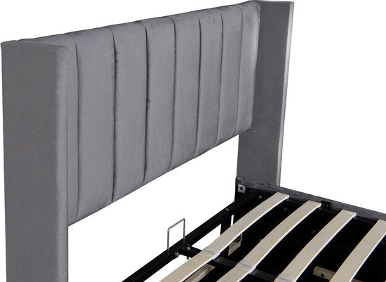 Juskys – Polsterbed Savona – 120 x 200 cm – Voorzien Van Opbergruimte Met Gasdrukveer En Gecapitonneerd Hoofdbord – Voor Slaapkamer En Tienerkamer – Donkergrijs Fluweel