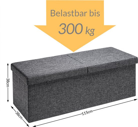 Casaria Zitbank met Opbergruimte - 115x40x40cm 131L Linnen Look – Donkergrijs