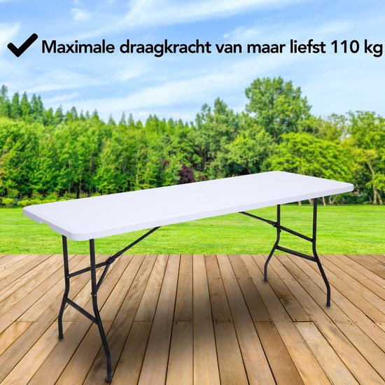 Brixy Inklapbare Tafel - Vouwtafel - 180 x 70 x 74 cm - Campingtafel - Tuintafel - Draagbaar - Wit
