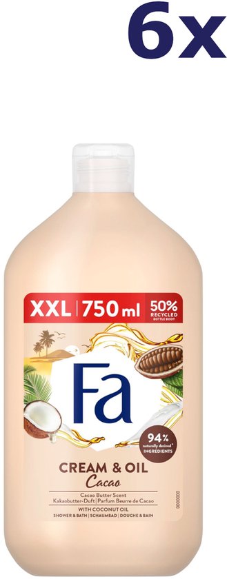 6x Fa 750ml douchegel crème&olie cacao